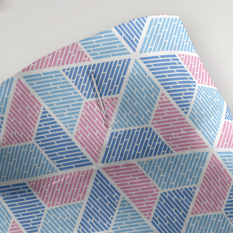 Rideau de douche simple trapézoïde, Bleu / Rose