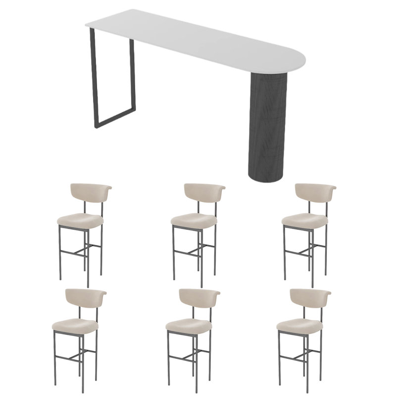 Table de bar semi-circulaire en plaque de pierre blanche pure., blanc