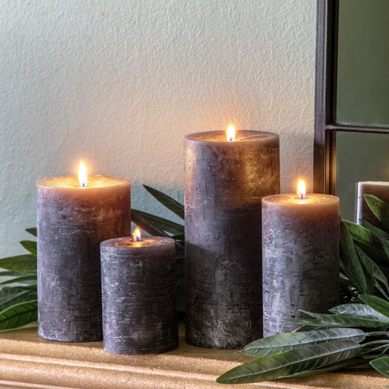 Rustic Slate Unscented Pillar Candle, Grey, 14cm H x 9cm W x 9cm D