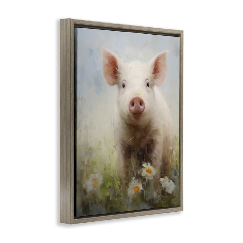  "Spring Garden Piggy", art mural sur toile flottante par Arlington Prints, H 31 po x l 25 po, Cadre flottant orme Montalcino