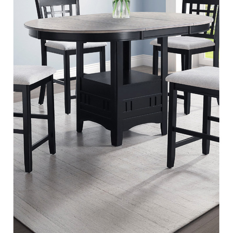 1Pc Casual Counter Height Kitchen 18" Extendable Leaf Storage Table Pedestal Base Design Wooden Dining Room Two-Tone Finish