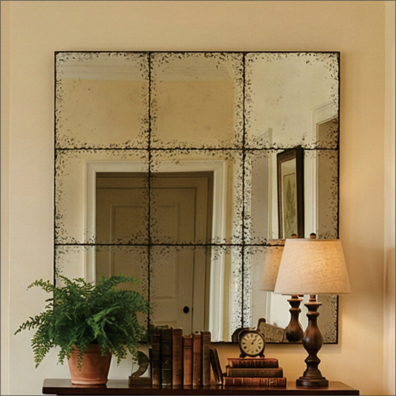 Antique Square Wall-Mounted Mirror