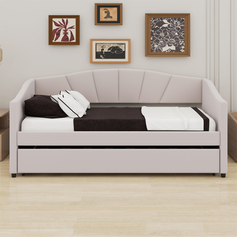 Lit de jour rembourré avec lit gigogne, Beige
