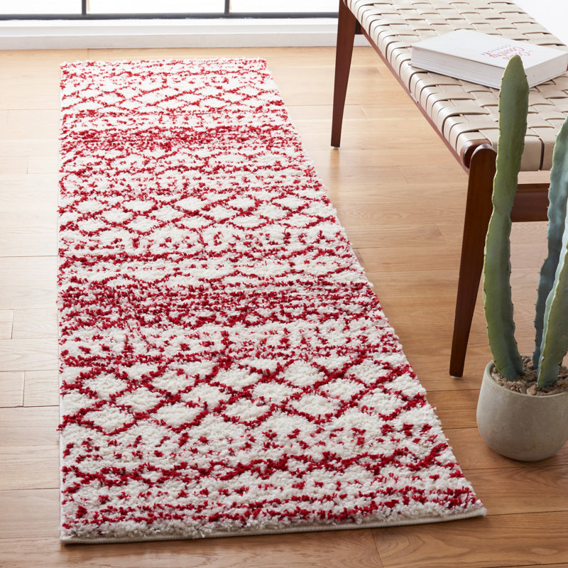 Develin Performance Chevron Rug, Runner 2'3" x 8', Ivory/Red