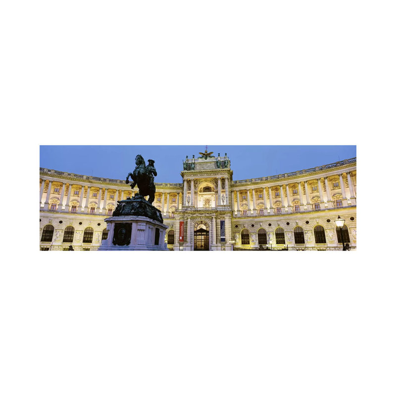 Illuminated Facade, Austrian National Library (Osterreichische Nationalbibliothek), Hofburg, Vienna, Austria - Wrapped Canvas Panoramic Print