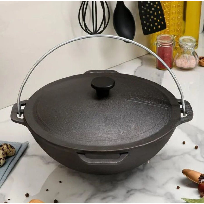 Chaudron asiatique en fonte BRIZoll (kazan) avec couvercle, 8,5 pte
