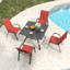 Ensemble de salle à manger de patio durable 5 pièces, structure en métal avec finition grain de bois, pour jardin et balcon