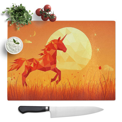 Unicorn Illustrated  Glass Chopping Board