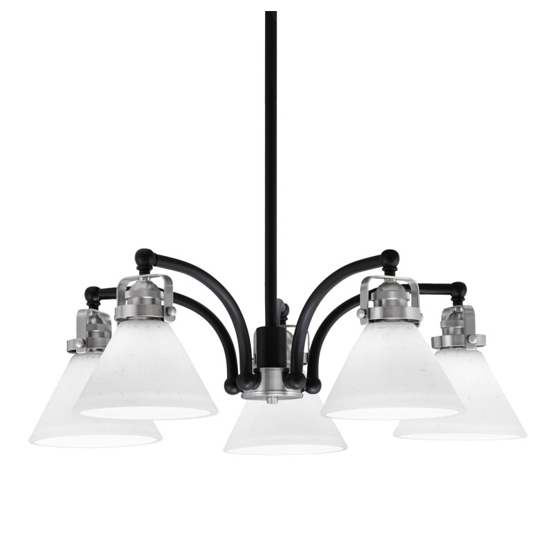 Lustre 5 lumières Easton avec verre mousseline Easton, Noir mat/nickel brossé