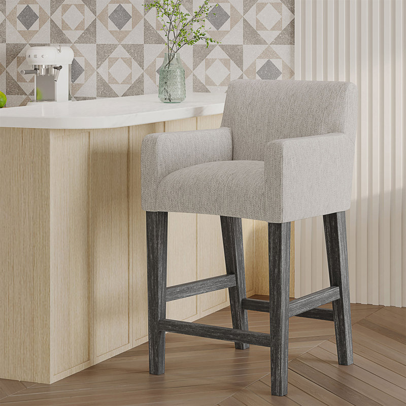 Tabouret de comptoir rembourré de 26 pouces avec assise confortable et structure en bois d'hévéa durable, parfait pour les cuisines et les bars modernes.