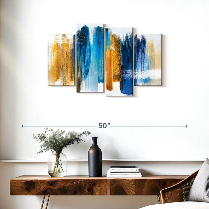 «Blue and Gold Abstract», reproduction sur toile, H 36 po x l 22 po x P 1 po