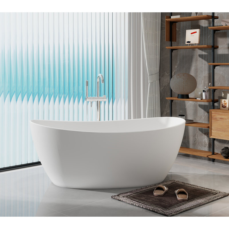 Fslefay 65'' Freestanding Bathtub Solid Surface Deep Soaking Tubs, White
