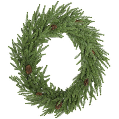 Couronne de Noël, couronne de pin artificielle Norfolk avec pommes de pin et 88 branches réalistes pour la porte