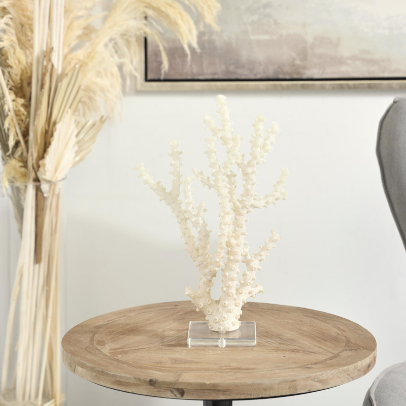 Watchet Polystone Coral Decorative Cream Sculpture with Clear Acrylic Base