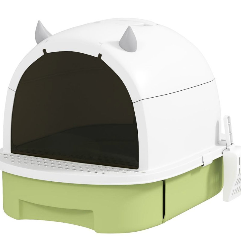 Litière pour chat, porte translucide, sacs de désodorisation, contrôle des odeurs, réduction du suivi, aucun assemblage requis pour un couvercle à installation rapide, conception d'intimité, rétention, portable, chats de moins de 10 lb