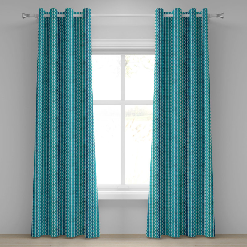 East Urban Home Abstract Grommet Curtain Decorative 2-Panel Window Drapes, 50" Aqua Blue Turquoise, 50" W x 96" L