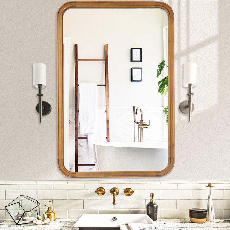 Reppond Solid Wood Rectangle Mirror, Natural Wood, 40" x 30"