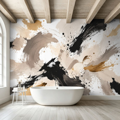 Papier peint adhésif pelez et collez coups de pinceau grunge sans soudure pastel doré rose rose gris noir blanc art mural auto-adhésif et amovible