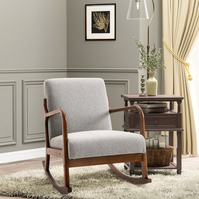 Fauteuil à bascule avec revêtement en lin gris confortable pour la vie quotidienne