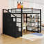 Lit mezzanine en métal avec tablettes, armoires et garde-robe