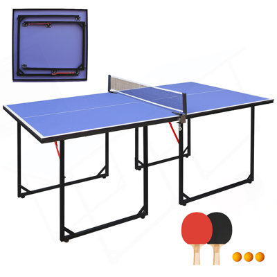 Table de ping-pong de taille moyenne 6 pi, ensemble de table de ping-pong pliable et portable pour les jeux d'intérieur et d'extérieur avec filet, 2 raquettes de tennis de table et 3 balles (plateau de table)