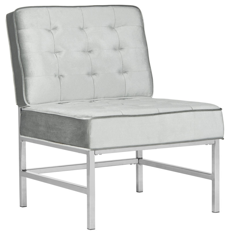 Fauteuil de chambre capitonné en polyester, Similicuir gris pâle
