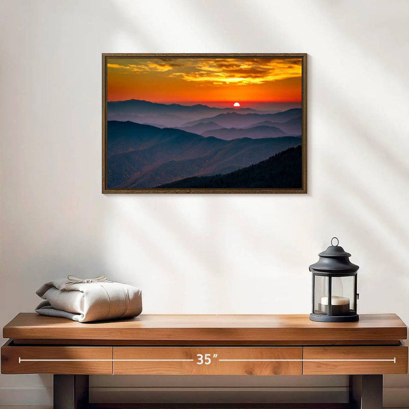 Blue Ridge Mountains, 19 po x 13 po, Cadre flottant noyer