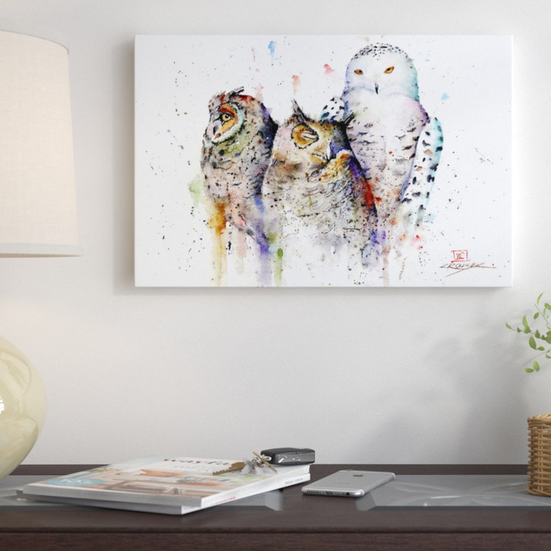 «Owls Don't Sleep» par Dean Crouser - reproduction d'art sur toile, H 18 po x l 26 po x P 1,5 po, Toile encadrée noire, Blanc
