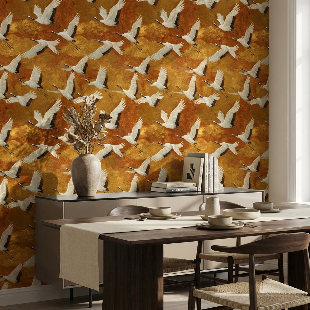 Lark Manor™ Cranes Wallpaper Flight Decorative Mural | Wayfair