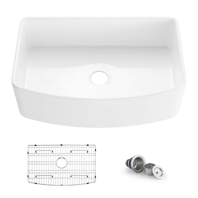 Pure 33" W Single Bowl Fireclay Farmhouse Kitchen Sink Curve Apron