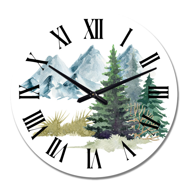 Pine Trees in Mountain Landscape - Country Wall Clock, Medium