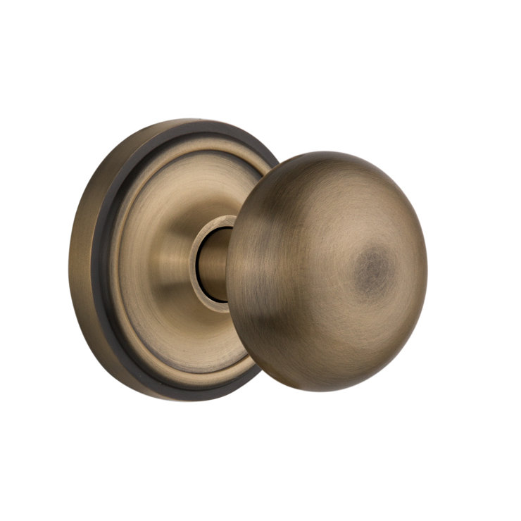 New York Double Dummy Door Knob with Classic Rosette, Antique Brass
