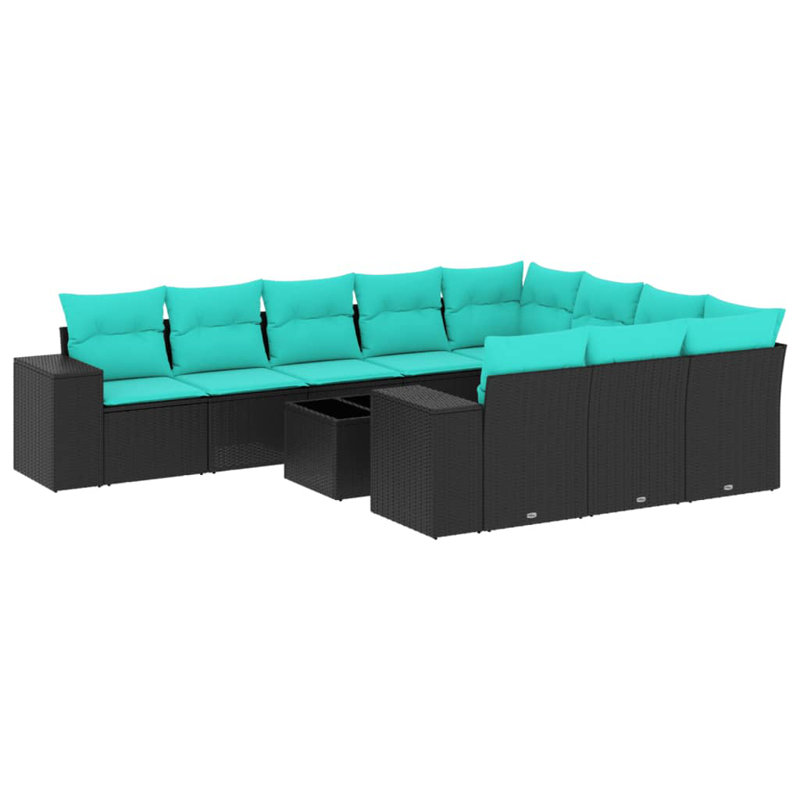  Ensemble de canapé de patio 11 pièces avec coussins en rotin de polyester noir