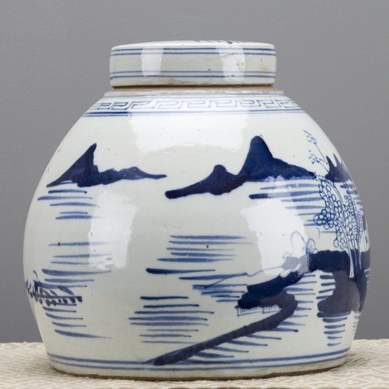 Blue and White Landscape Tea Jar