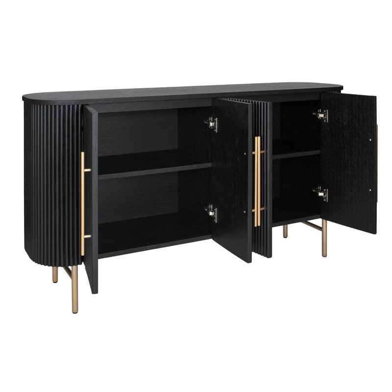 Buffet cannelé en bois massif de 59,1 po Penelope, maintenant entièrement assemblé, Noir