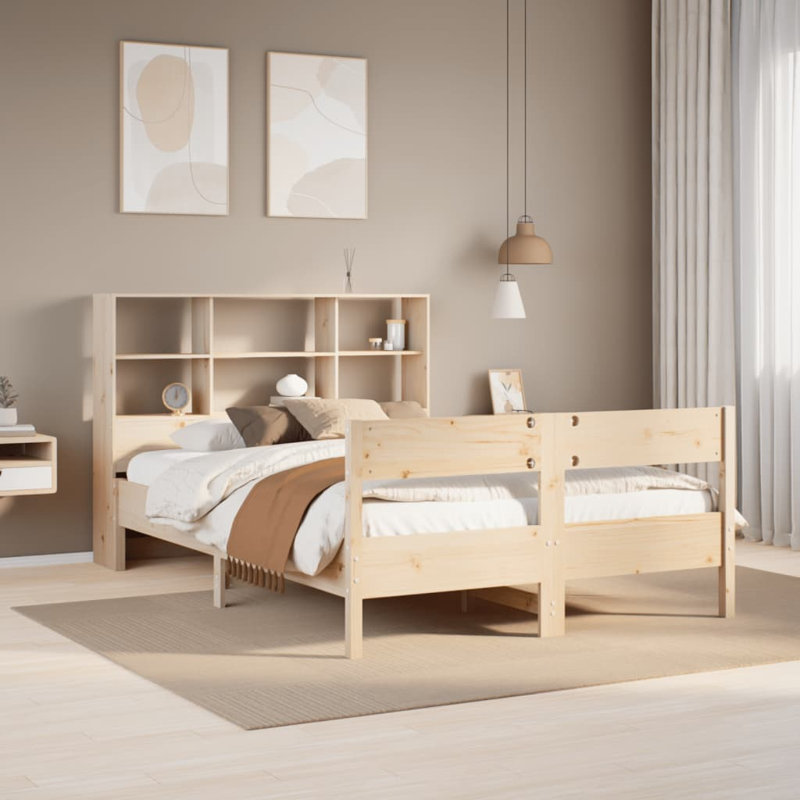 Gothankar Solid Wood Bed Frame, European Double (140 x 200cm), Wax Brown