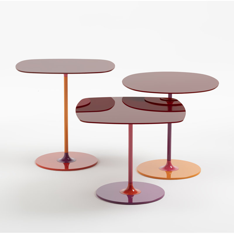 Thierry Glass End Table, 19.66" H x 19.66" W x 13" D, Burgundy