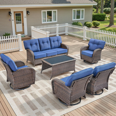 Ensemble de meubles de patio 6 pièces, ensemble de sièges d'extérieur toutes saisons avec chaises pivotantes