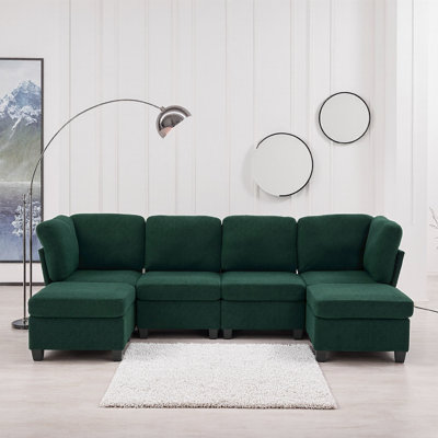 United We Win 6-Seat Modular Sectional Sofa with Storage Ottoman, U-Shaped Convertible Chaise,