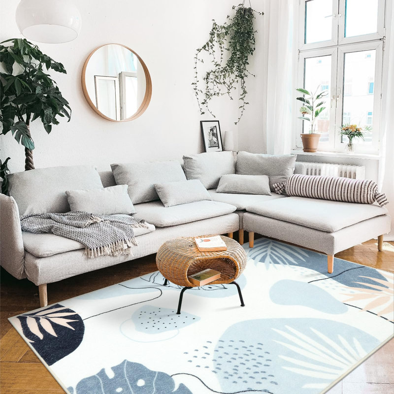  Tapis moelleux Lotus Moonlight - Décoration botanique éthérée avec base antidérapante, Rectangle 5 pi x 7 pi