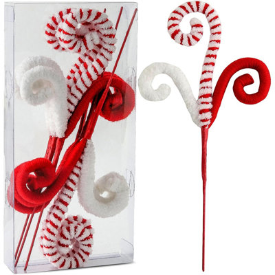 6 pièces de choix d'arbre de Noël rouge / vert - bonbons en laine bouclés pour arbre de Noël, décoration, bureau à domicile, vase et décorations de fête (rouge)