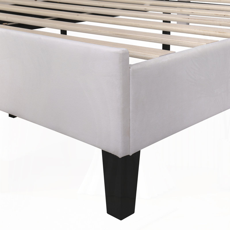 Lit plateforme tapissier avec tête de lit en velours à motif floral, Beige, Complète