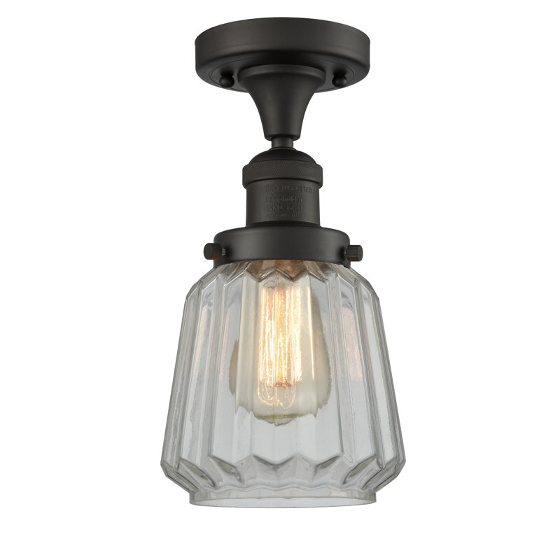 Plafonnier semi-encastré cylindrique simple à 1 lumière 6,25 po Arbogast, Bronze huilé, Transparent