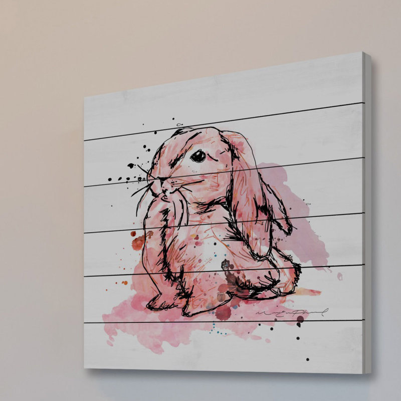 «Lapin Corail», reproduction sur bois blanc, H 18 po x l 18 po