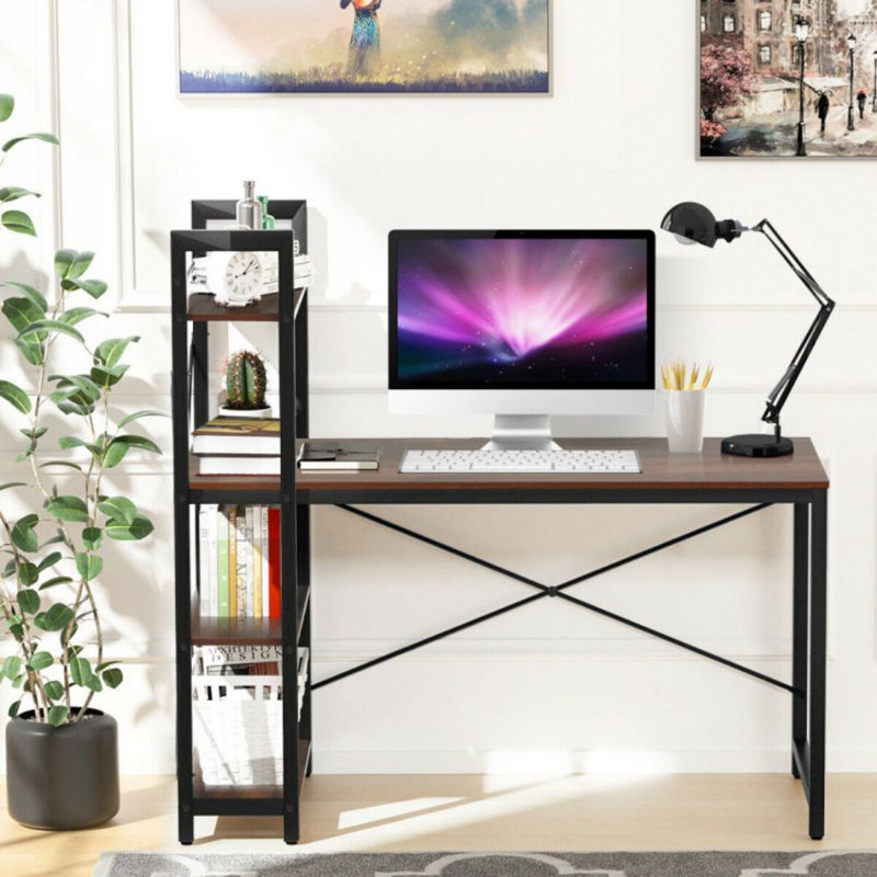 Adjustable Height Steel Desk, Tan/Black