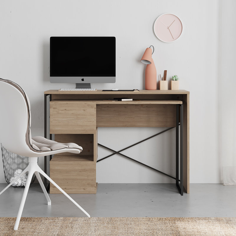 Claverton 110cm Wide Rectangle Writing Desk with Smart Storage, Brown