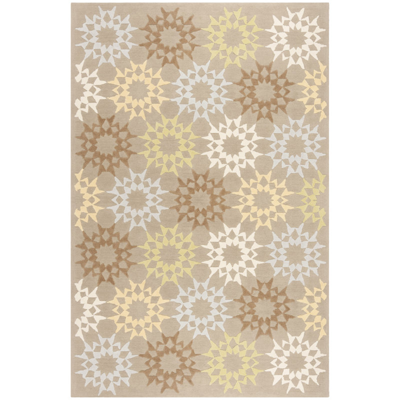 Block Quilt Martha Stewart Hand Hooked Cotton Pile Geometric Rug, Rectangle 3'9" x 5'9"