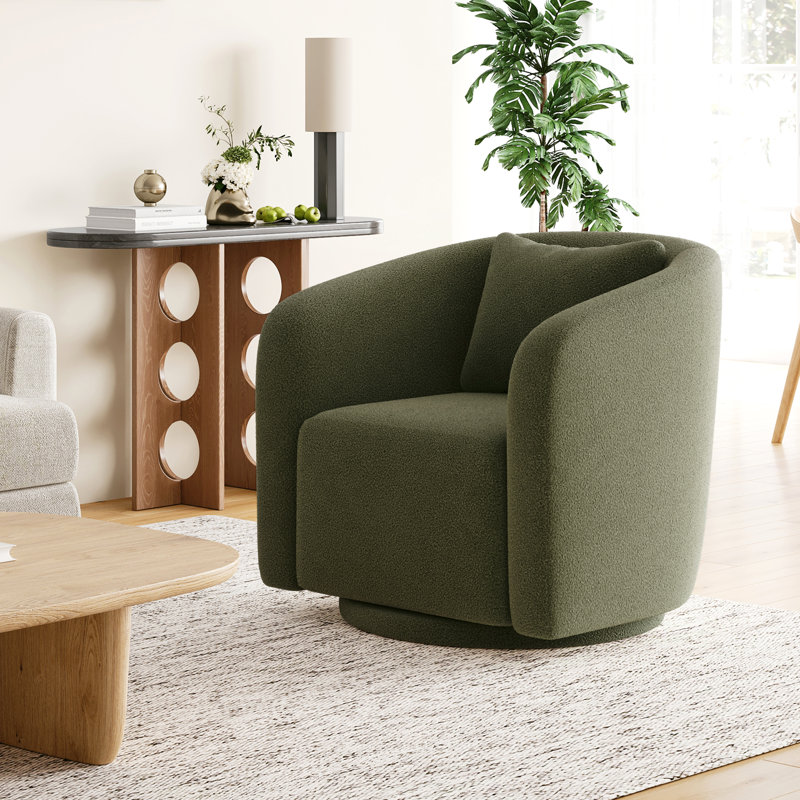 Boucle Polyester Upholstered Swivel Armchair, Green