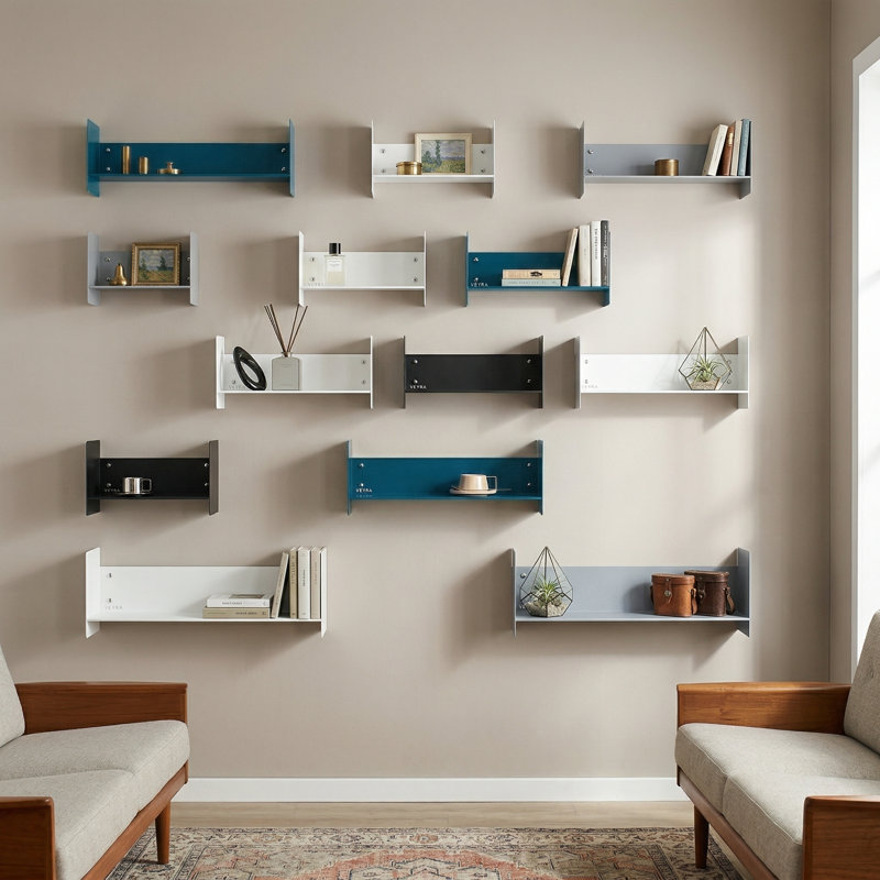 23.6" Industrial Modern Metal Floating Wall Shelves for Heavy Duty Display, 7.87" H x 23.6" W x 5.9" D, Black