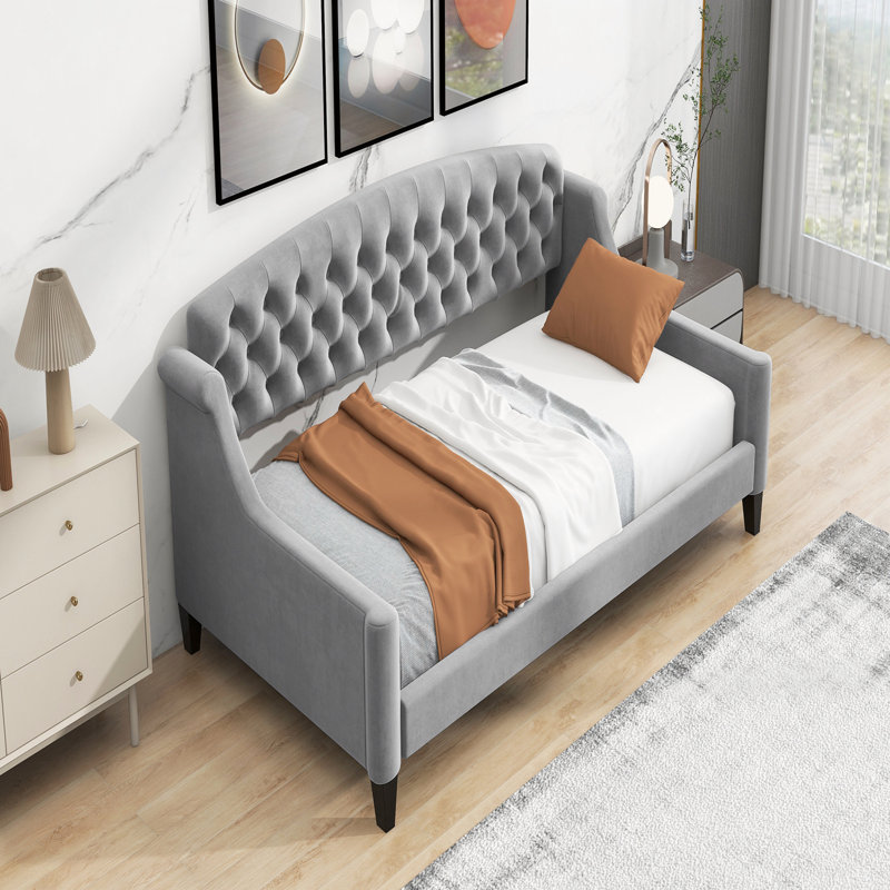 Modern Luxury Tufted Button Daybed,Twin,Gray, Gray, Twin